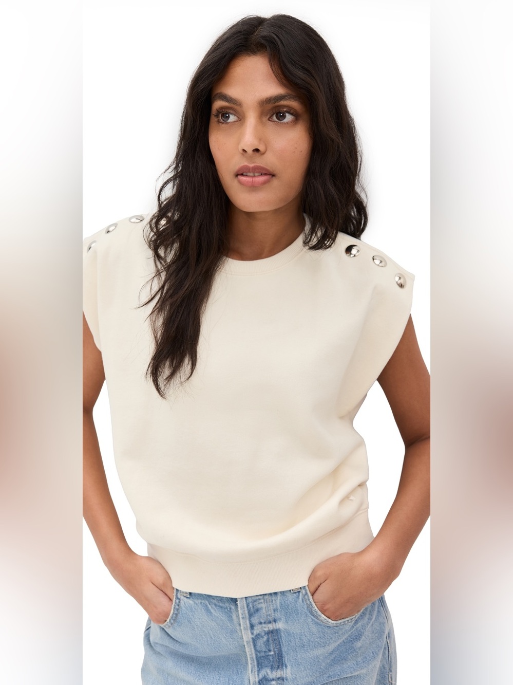 Clare V. Le VestXS cream studded oversized